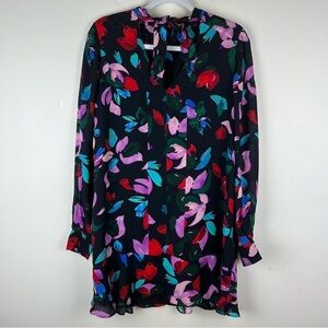 Parker | Jewel Floral Long Sleeve Ruffle Hem Shift Dress | S